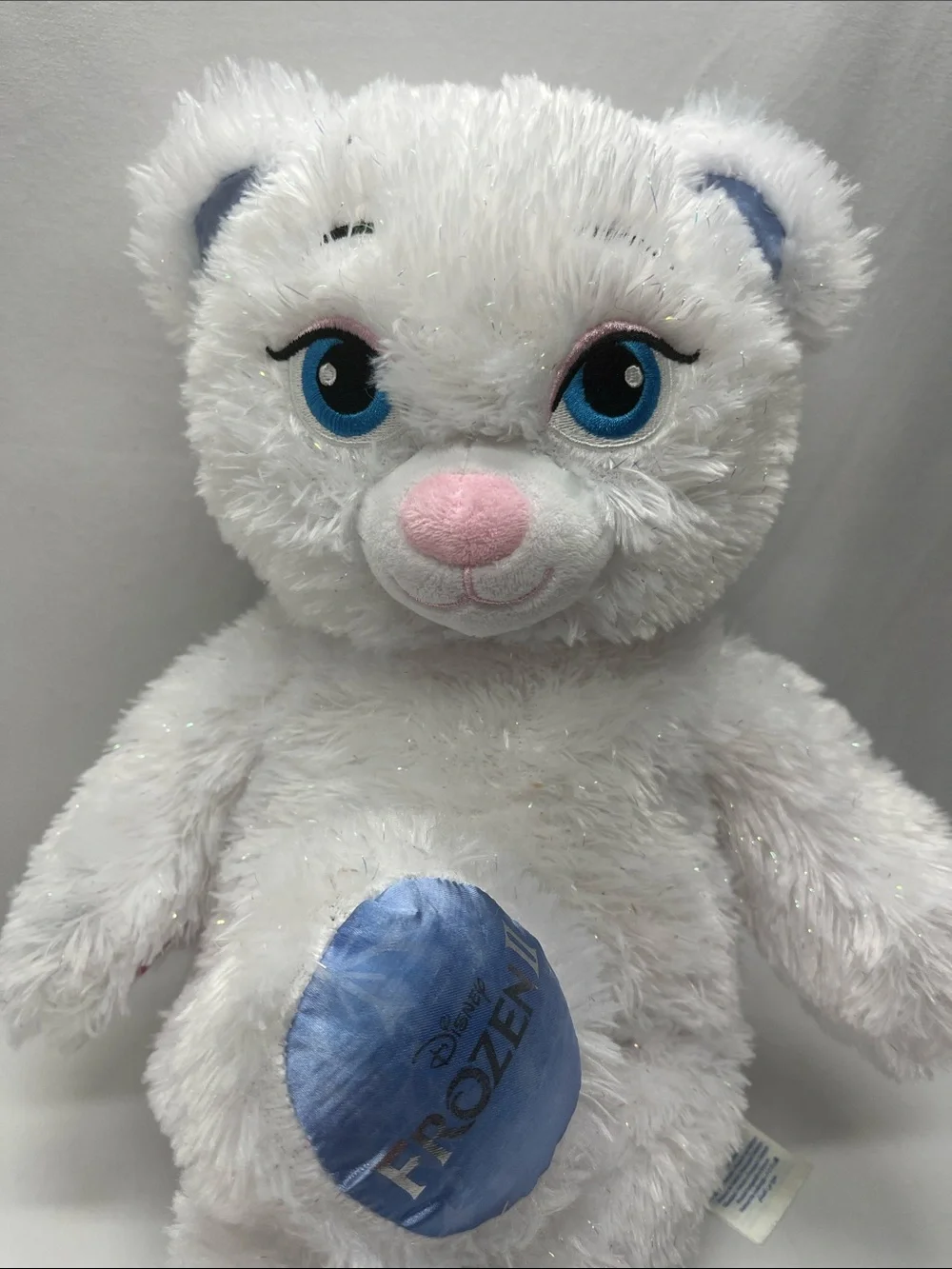 Build-A-Bear White Plush Bear with Blue Eyes and Pink Nose
